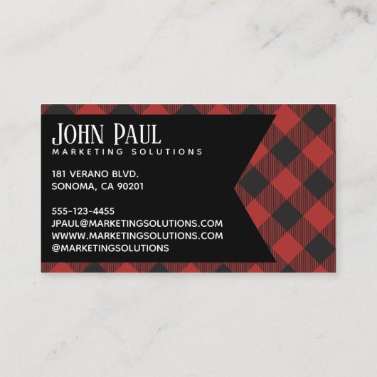 Roter Büffel-kariertes Monogramm Visitenkarte (Rückseite)