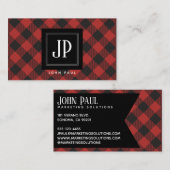 Roter Büffel-kariertes Monogramm Visitenkarte (Vorne/Hinten)
