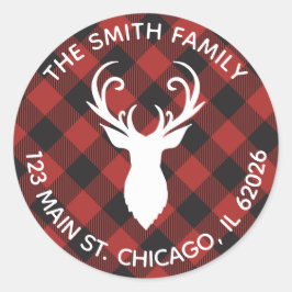 Roter Büffel-kariertes Ren-Adressen-Etikett Runder Aufkleber