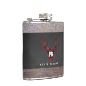 Roter Büffel-kariertes Rotwild-Kopf-Monogramm Flachmann (Rechts)