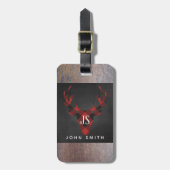 Roter Büffel-kariertes Rotwild-Kopf-Monogramm Gepäckanhänger (Vorderseite vertikal)