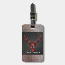 Roter Büffel-kariertes Rotwild-Kopf-Monogramm Gepäckanhänger