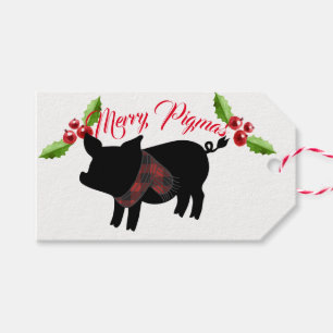 Roter Büffel-kariertes Schwein mit Schal Geschenkanhänger