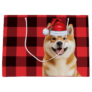 Roter Büffel-Karo-Akita-Hund-Feiertag Große Geschenktüte
