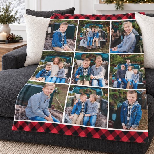 Roter Büffel-Karo-Fotocollage Fleecedecke