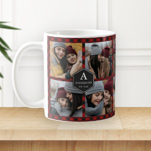 Roter Büffel-Karo-Holzfäller-Fotocollage Kaffeetasse