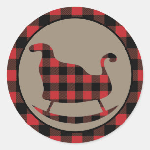 Roter Büffel-Karo-Rand-Weihnachtsschlitten Runder Aufkleber