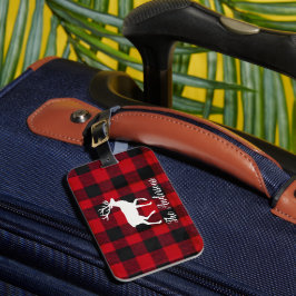 Roter Büffel-Karo & Rentier | Personalisiertes Nam Gepäckanhänger