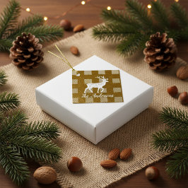 Roter Büffel-Karo & Rentiere | Persönlicher Name  Geschenkanhänger