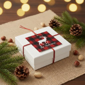 Roter Büffel-Karo & Rentiere | Persönlicher Name  Geschenkanhänger