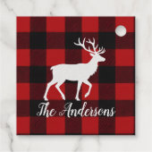 Roter Büffel-Karo & Rentiere | Persönlicher Name  Geschenkanhänger (Rückseite)