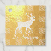 Roter Büffel-Karo & Rentiere | Persönlicher Name  Geschenkanhänger (Vorderseite)