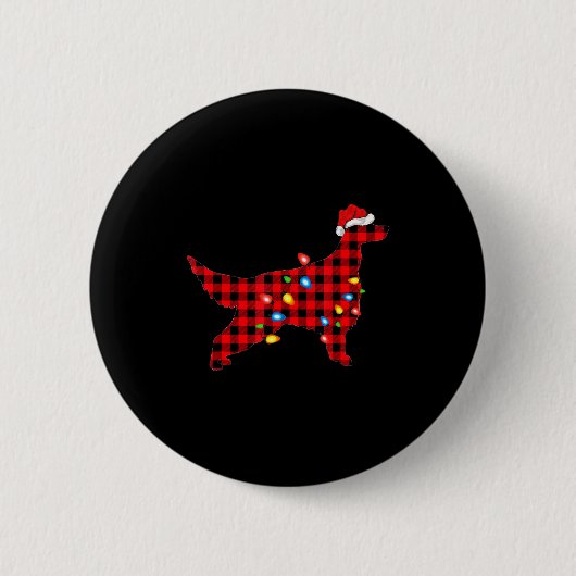 Roter Büffel-Karo-Santa-Irish-Setter-Hund-Weihnach Button (Vorderseite)