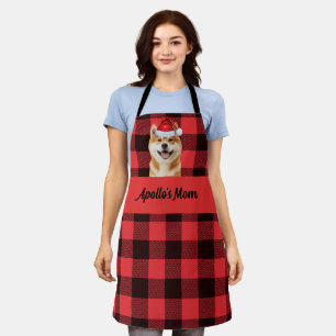 Roter Büffel-Karo und Akita Inu Hund Weihnachten Schürze