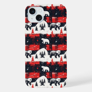 Roter Büffel-Karoprint Eisbär iPhone 15 Plus Hülle