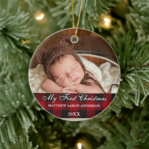 Roter Büffelkariert Baby Mein Erstes Weihnachten Keramik Ornament