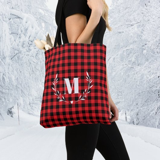 Roter Büffelkariert Monogramm Weihnachten Tasche
