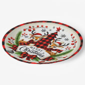 Roter Büffelkariert Weihnachten Pappteller (Schrägansicht)