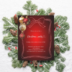 Roter Bug Goldbaubles Weihnachts-Party Einladung