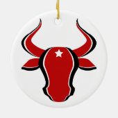 Roter Bullkopf mit Stern Keramik Ornament (Hinten)
