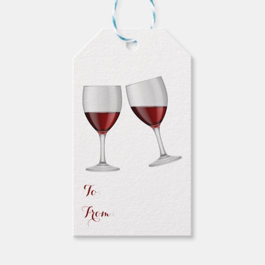 Roter Burgund Wein Champagner Brille Hochzeitskell Geschenkanhänger (Vorderseite)