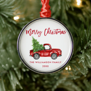 Roter Bürsten-Skriptwatercolor-Vintager roter LKW Ornament Aus Metall