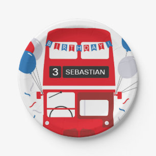 Roter Bus-Geburtstags-personalisierte Papierplatte Pappteller