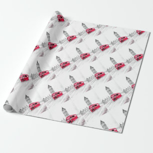 Roter Bus London England Vintage Wasserfarbe Geschenkpapier