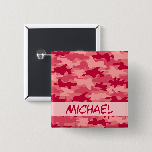 Roter Camouflage-Tarnungs-Name personalisiert Button (Vorne & Hinten)