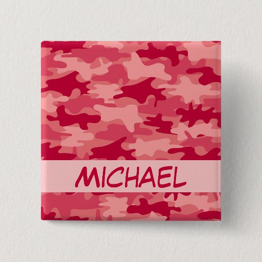 Roter Camouflage-Tarnungs-Name personalisiert Button (Vorderseite)