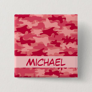 Roter Camouflage-Tarnungs-Name personalisiert Button