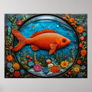 🐟 Roter Cartoon-Fisch-Wandschmuck Geschenk für Ki Poster
