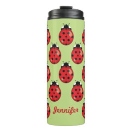 Roter Cartoon Ladybugs mit Individuelle Name Thermosbecher