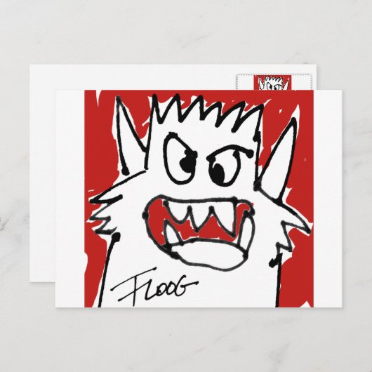 Roter Cartoon Monster Postkarte (Vorne/Hinten)