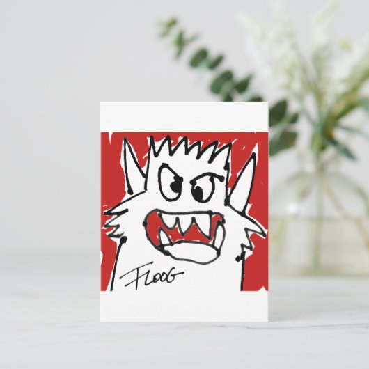 Roter Cartoon Monster Postkarte (Stehend Vorderseite)