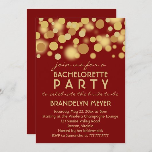 Roter Champagne-Blasen-Junggeselinnen-Abschied Einladung (Vorne/Hinten)
