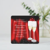 Roter Champagnerring Engagement Party Herz Einladung (Stehend Vorderseite)