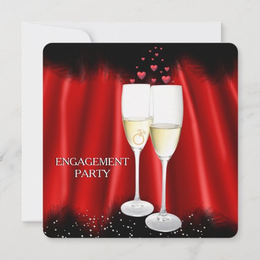 Roter Champagnerring Engagement Party Herz Einladung (Rückseite)