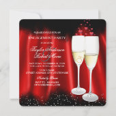 Roter Champagnerring Engagement Party Herz Einladung (Vorderseite)