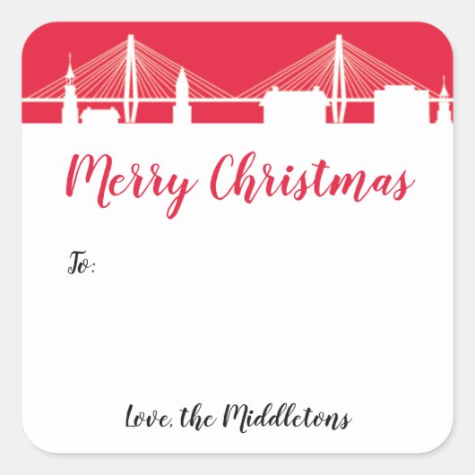 Roter Charleston Skyline - Heiliger Stadturlaub Quadratischer Aufkleber (Vorderseite)