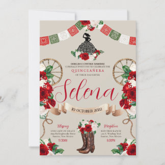 Roter Charro Quinceanera Papado Picado Einladung