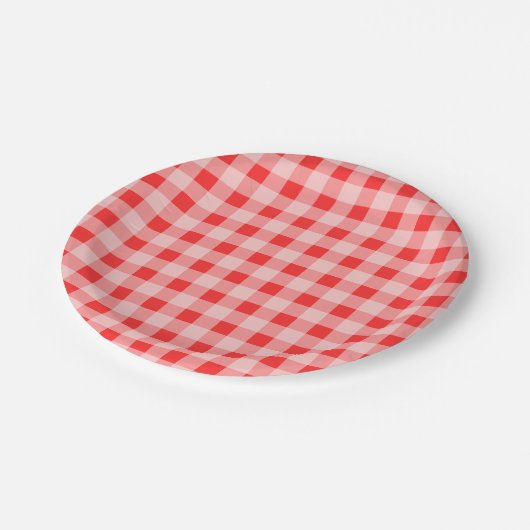 Roter checkered Ginghammuster-Papier-Teller Pappteller (Schrägansicht)