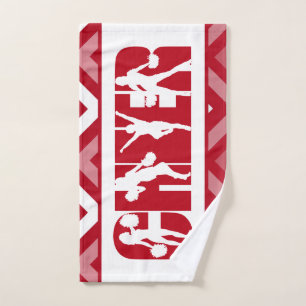 Roter Cheer Typografie Girls Silhouette Moderner T Handtuch