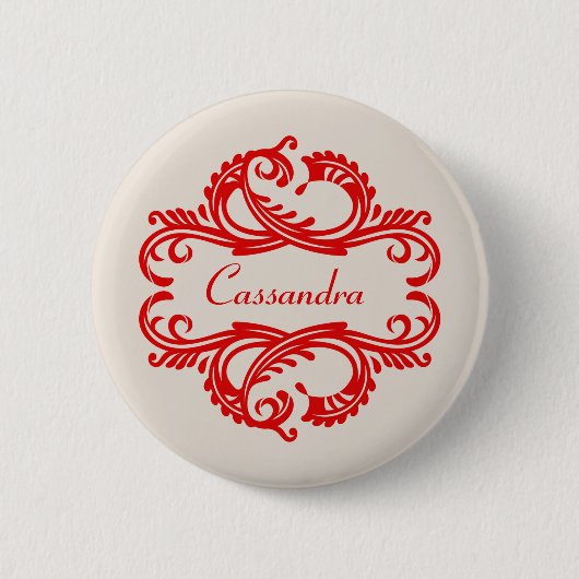 Roter Chic-Damask-Knopf Button (Vorderseite)
