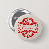 Roter Chic-Damask-Knopf Button (Vorne & Hinten)