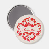 Roter Chic Damast Magnet (Vorderseite/Rückseite)