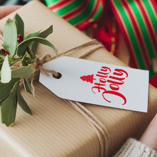 Roter Chic Festive Calligraphy Holly Jolly to From Geschenkanhänger