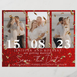Roter Chic Glitzer FotoCollage Save the Date Karte