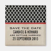 Roter Chic Quatrefolie Speichern Sie das Date Magn