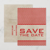 Roter Chic Zickzack Save the Date Postkarte (Vorne/Hinten)
